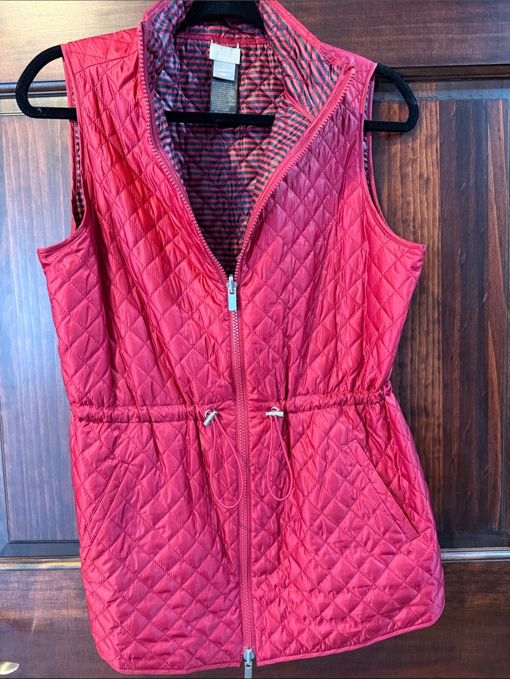 Quilted Sleeveless Drawstring Vest - Pink